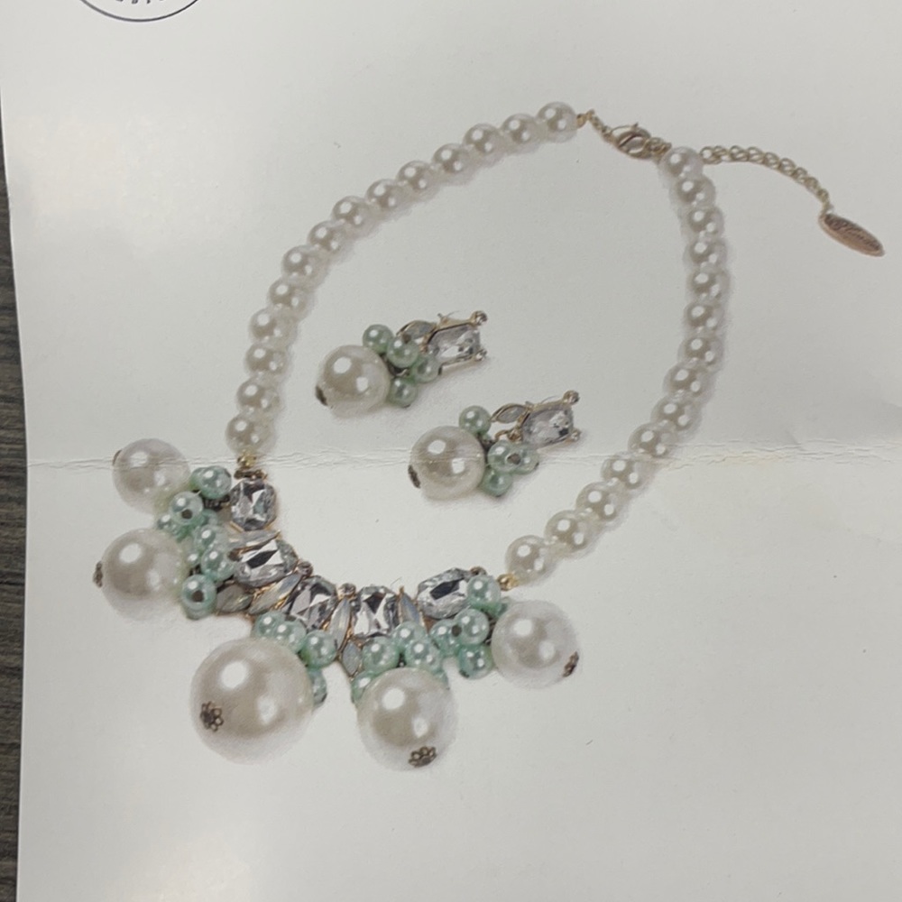 Plunder April Posse necklace and earrings. Bling and pearls.
